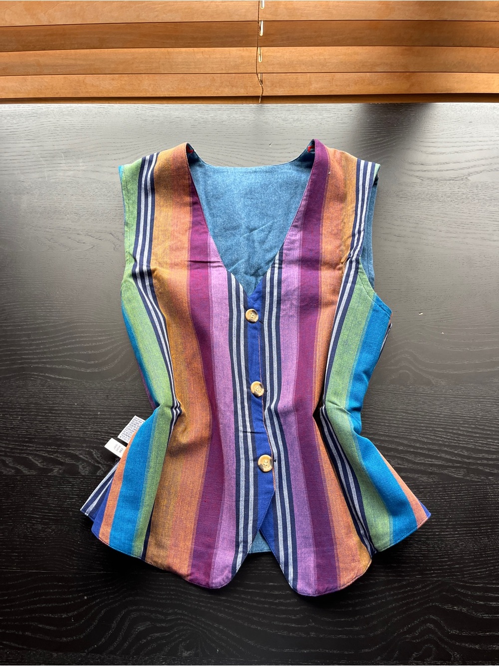 Brand New Vintage Cabin Creek Size M Reversible Denim & Striped Embroidered Vest - Picture 6 of 16